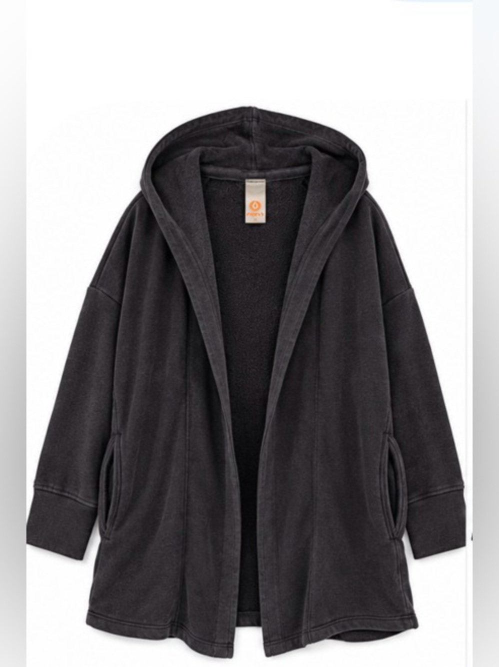 Mono B Women’s Black Hooded Open Front Long Cardigan Jacket Size Small